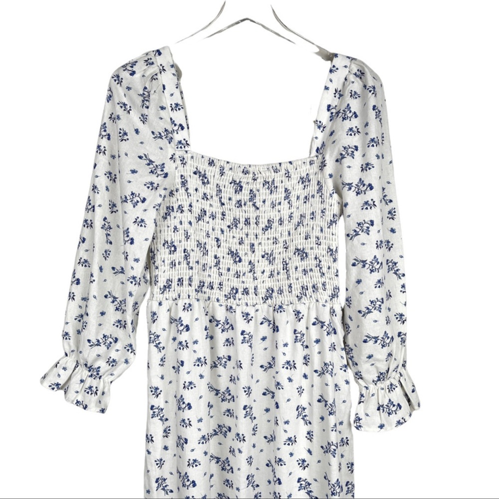 House of Harlow 1960 Linen Smocked Floral Midi Dress - Picture 3 of 5